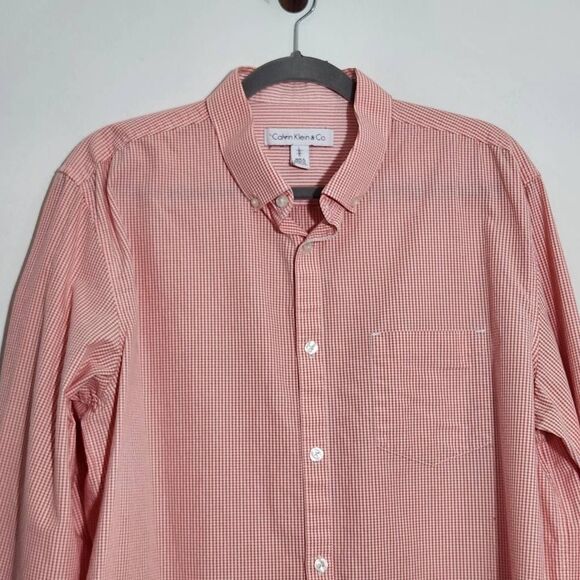 Calvin Klein Orange Gingham Button-Down Shirt Size Large Orange Button-Up Shirt - Picture 3 of 7